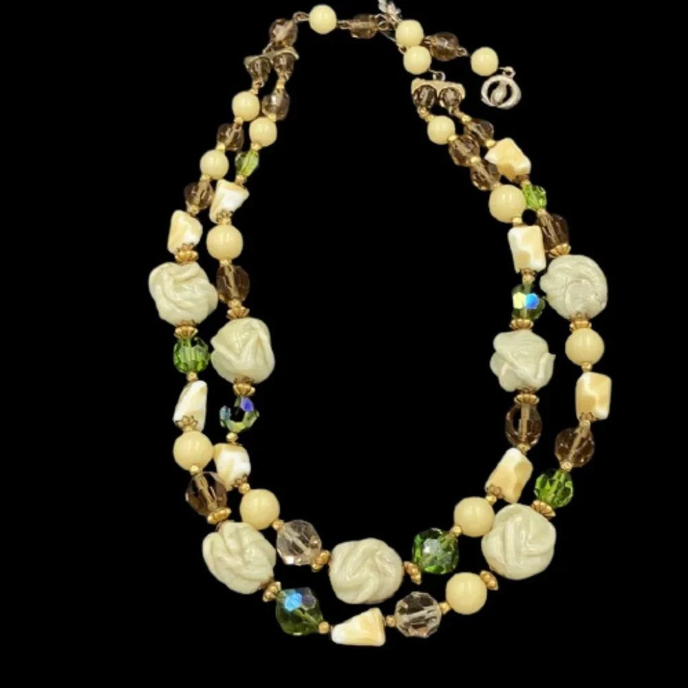 Vintage Signed Regency Jewelry Art Glass Bead Necklace